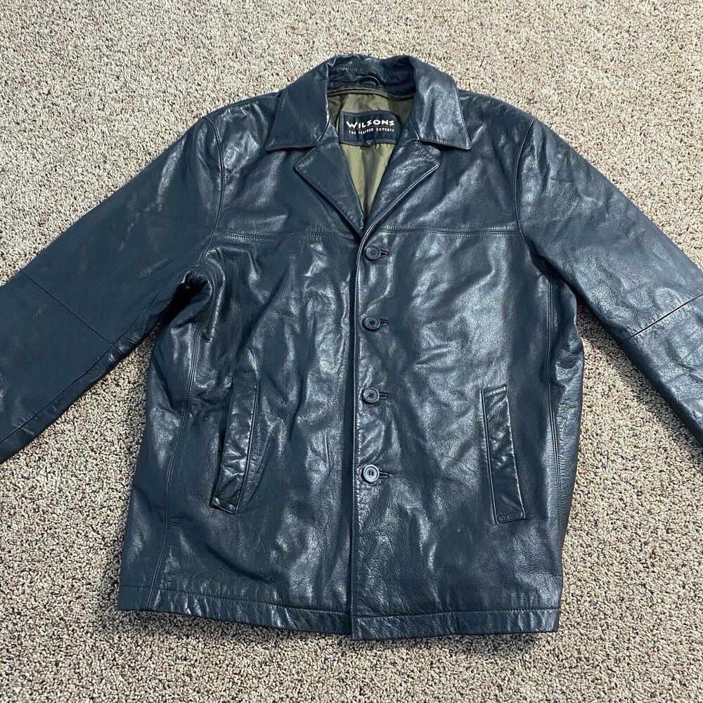 Vintage Wilson’s Men’s Size M Black Leather Jacket Button Front Grunge‎ Punk